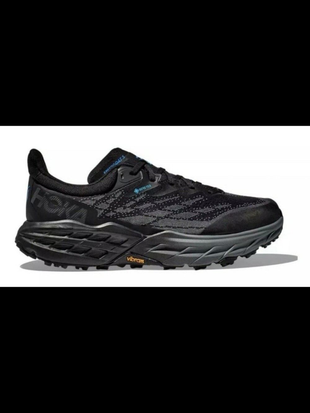 Hoka Men's Black Athletic Trail Shoe with Subtle Blue Accent